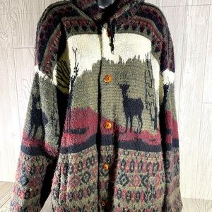 Tejidos Ruminahui Button Down Wool Sweater Mens 2XL Ecuador Animal Graphic
